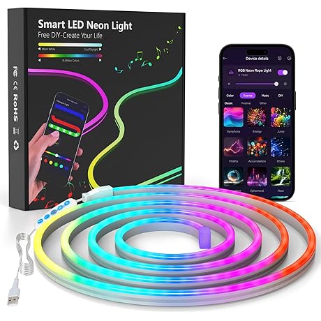6.5 Foot Neon LED Strip Light for Gaming, Living, and Bedroom