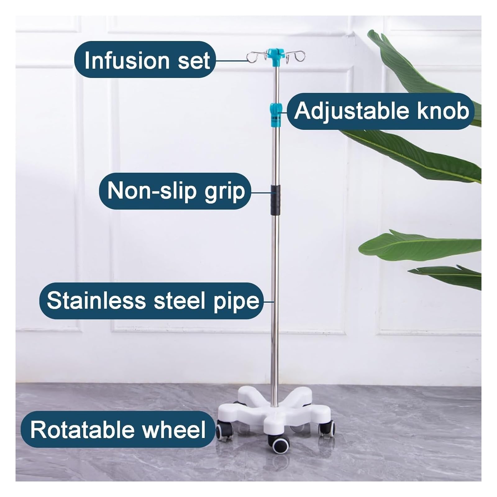 Tropfenhalter, rollender Tropfenhalter, medizinischer Rohrhalter, Tropfenstütze mit 4 Haken für Krankenhaus, Klinik, Rollstühle, Betten, häusliche Pflege (Blau 1)