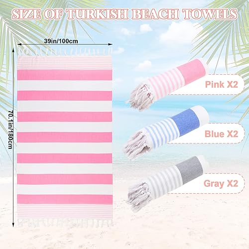 Miniatura 10 de 6 toallas turcas de playa de 39 x 71 pulgadas, toallas turcas grandes de piscina de secado rápido, sin arena, toallas de viaje de algodón turco,