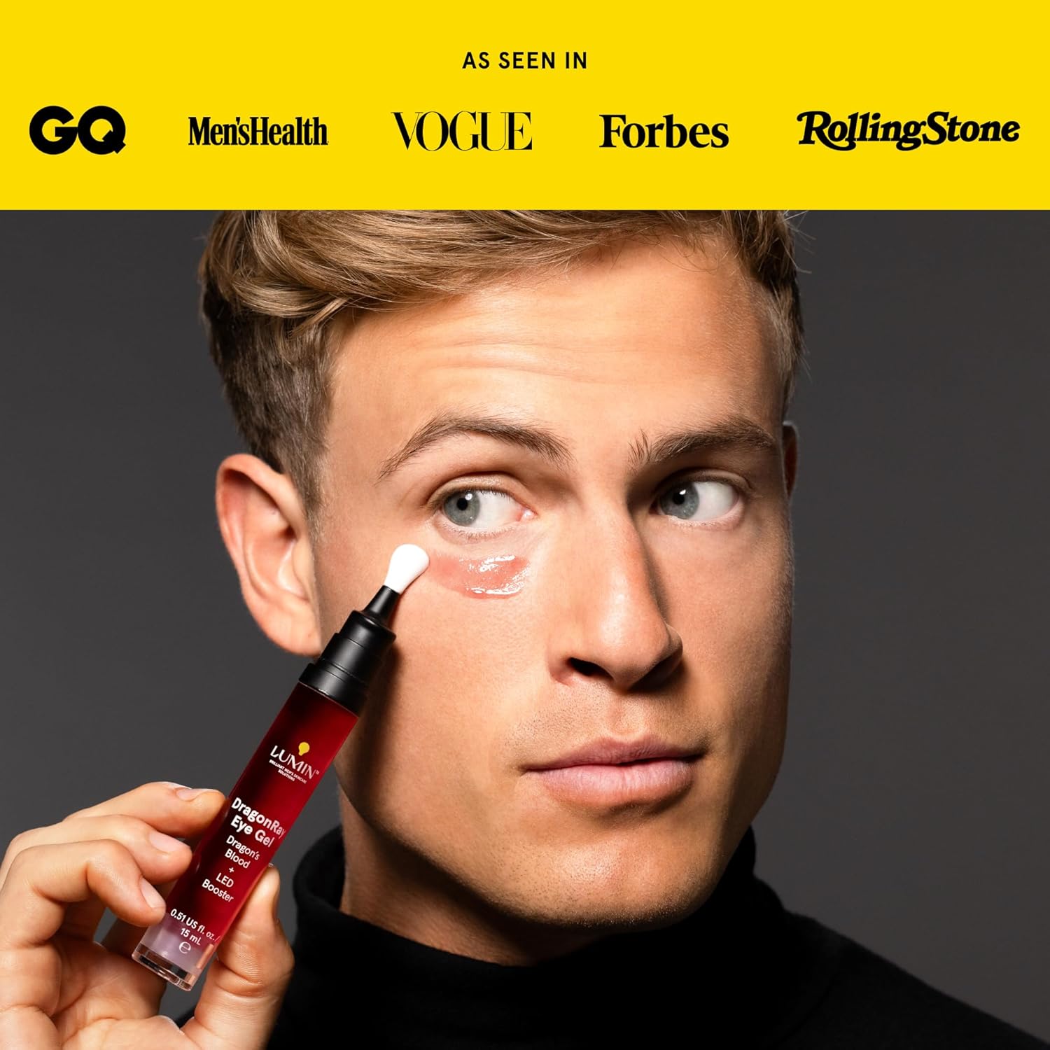 Lumin DragonRay Eye Gel, Under Eye Serum for Red Light Therapy, Peptides, Hyaluronic Acid & Caffeine Cream, Reduces Dark Circles & Puffiness, Compatible w Luminator Eye Mask, Vegan, 0.51oz (15ml)