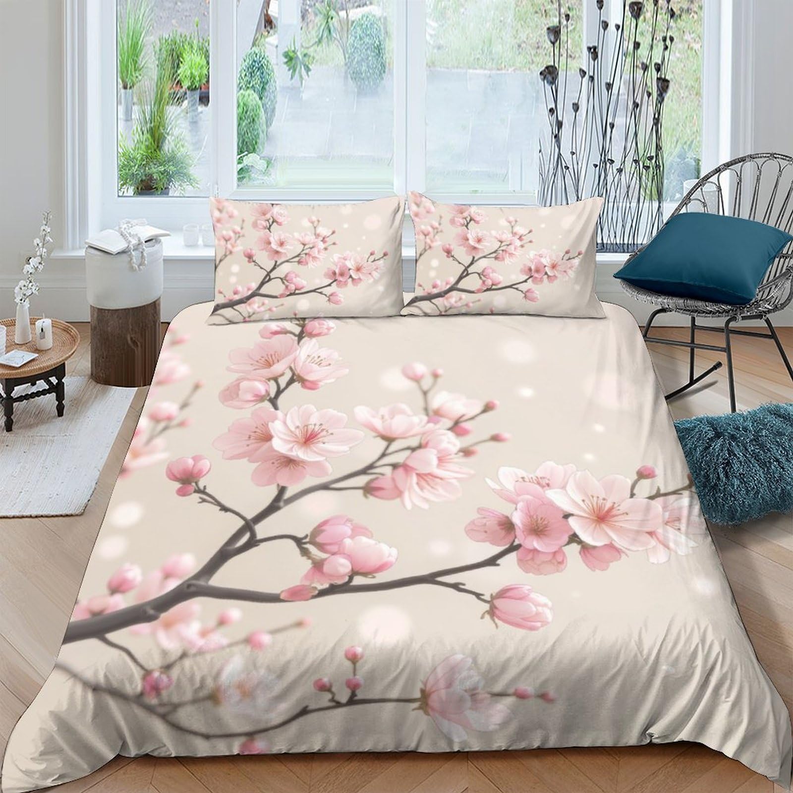 Ctjqhvkz Style-10 3D Printed Sakura Blossom Fitted Sheet Microfiber Soft Pink Floral Mattress Cover For Bedroom Guest Room Decor Single（135X200cm）