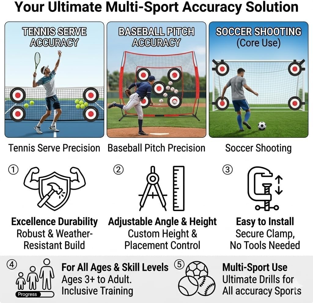 Soccer Target Discs Set, Adjustable Angle and Height Goal Practice Targets for Soccer, Tennis, Baseball with Flexible PP Material Structure