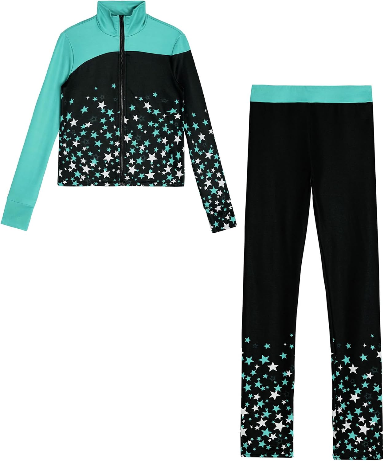 Yhong Kids Girls Fleece Warm Figure Skating Outfits Long Sleeve Zip Up Skating Jacket with Leggings Set Activewear
