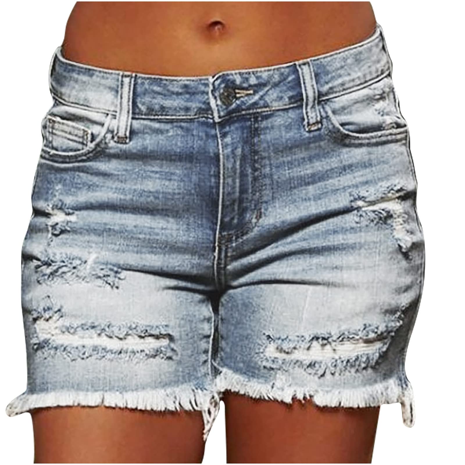 Women's Hole Denim Shorts UK Sale Clearance Ladies Fringe Jeans Pants with Pokets Casual Zipper Shorts Elasticated Waist Summer Shorts High Waisted Denim Shorts Comfy Holiday Stretchy Short Trouser