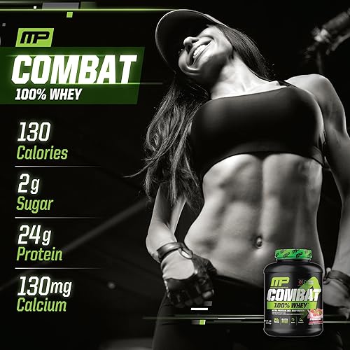 Miniatura 5 de MusclePharm Combat 100% suero de leche, fresa, proteína en polvo de 5 libras, sin gluten, 70 porciones