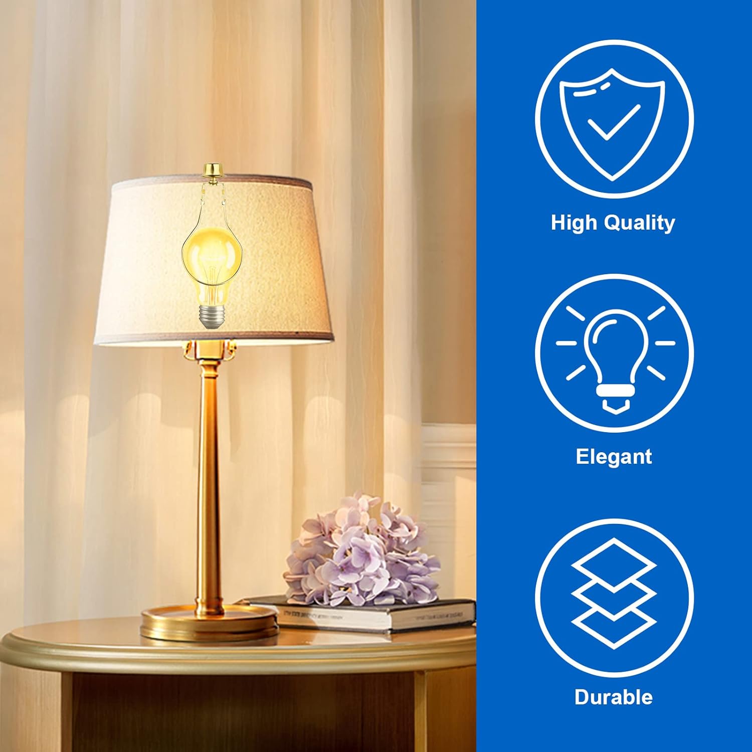 2 PACK Lamp Shade Light Bulb Clip Adapter, WEAVERBIRD Lamp Shade Harp Holder Adapter Kit Attaching Finial Top and Lampshade Levellers Spring Clip for Light Bulb,DIY Lighting Projects, Gold