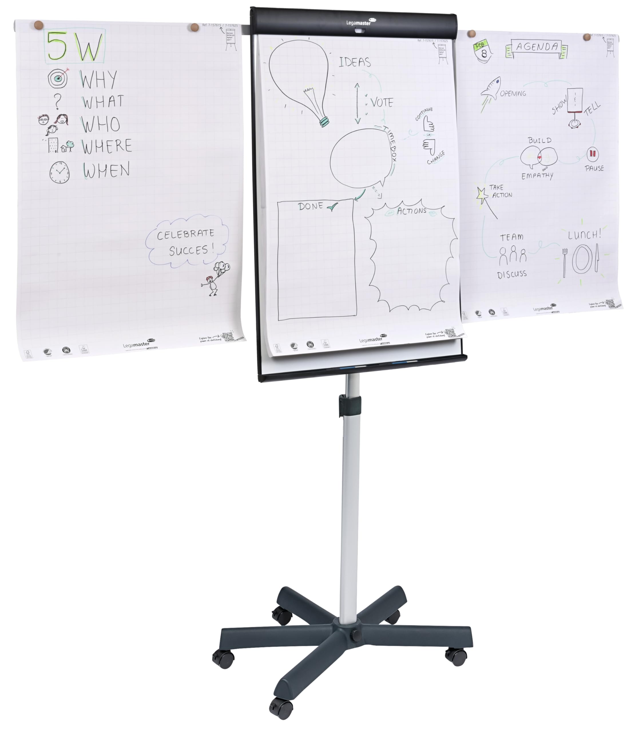 Legamaster SKETCH PRO mobiler Flipchart, magnetisch, höhenverstellbar, mit Sternfuß und Seitenarmen