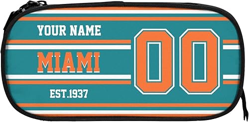 RIAWARME Estuche personalizado Miami con número de nombre, caja de lápices personalizada estilo fútbol, estuche personalizado para bolígrafos regalo