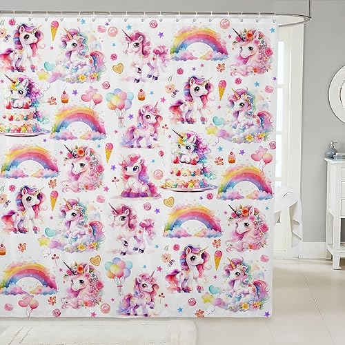Miniatura 5 de Manfei Cortinas de ducha de caballo blanco, cortina de baño rústica con flores de margaritas rosas, juego de decoración de baño de tela con temática