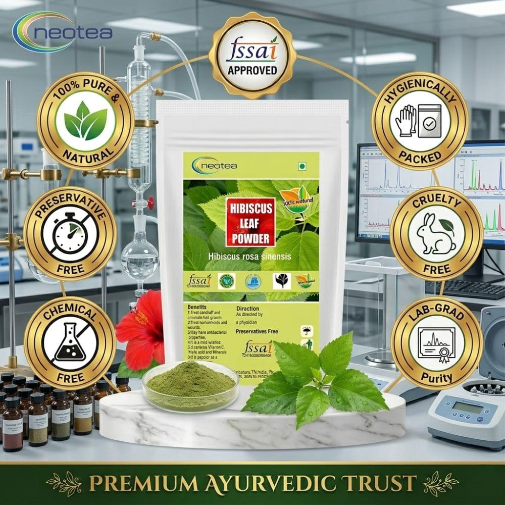 Neotea Hibiscus Leaf Powder, Sembaruthi Ilai, 300 g, naturalne leczenie wypadania włosów, wspomaga wzrost włosów, wosk bez chemikaliów