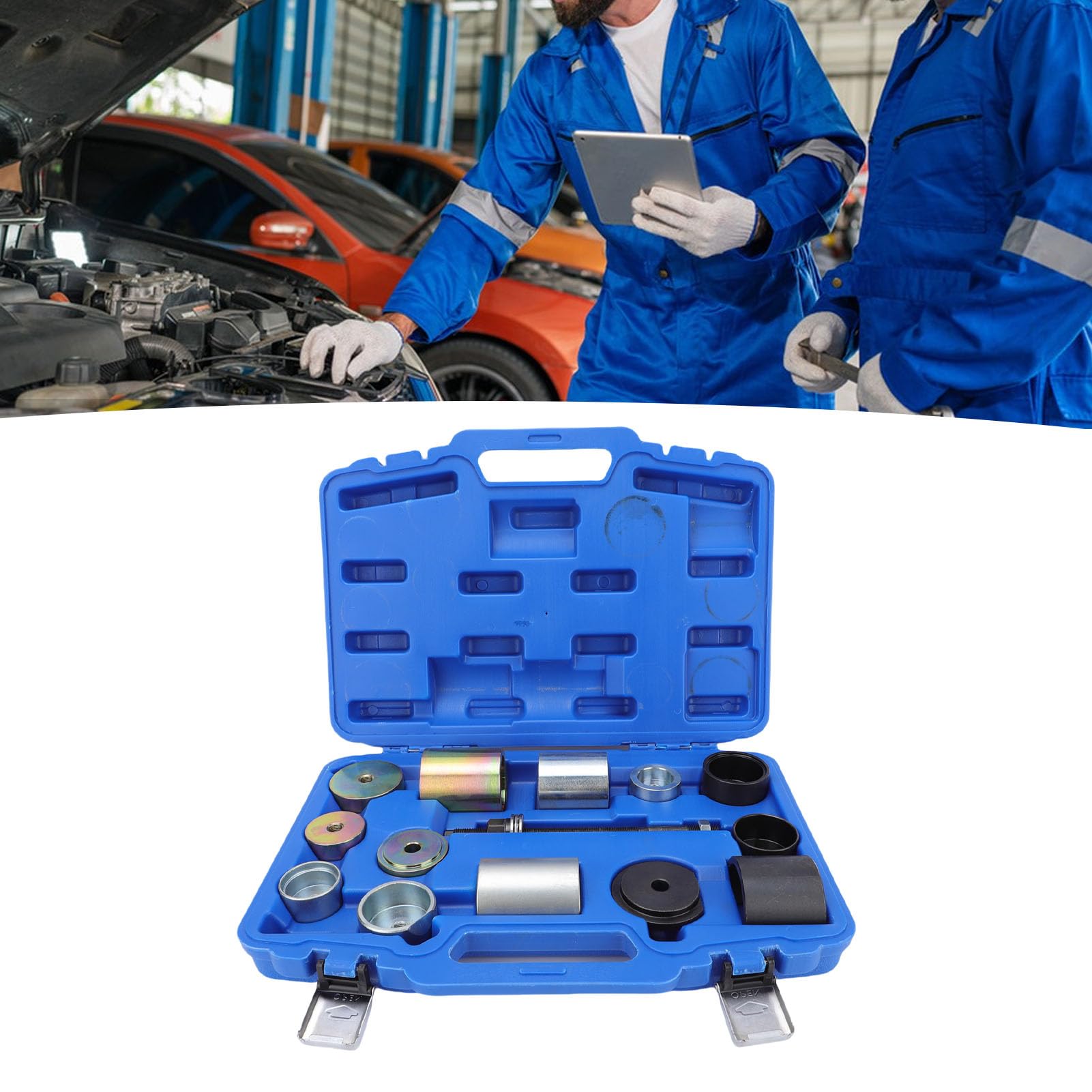 VGEBY Kit de Herramientas para Diferencial y Casquillo de Eje, Juego de Extractor de Cojinetes Silencioso de Acero Al Carbono, 14 Piezas con Varilla Roscada y Manguitos Adaptadores para Extracción