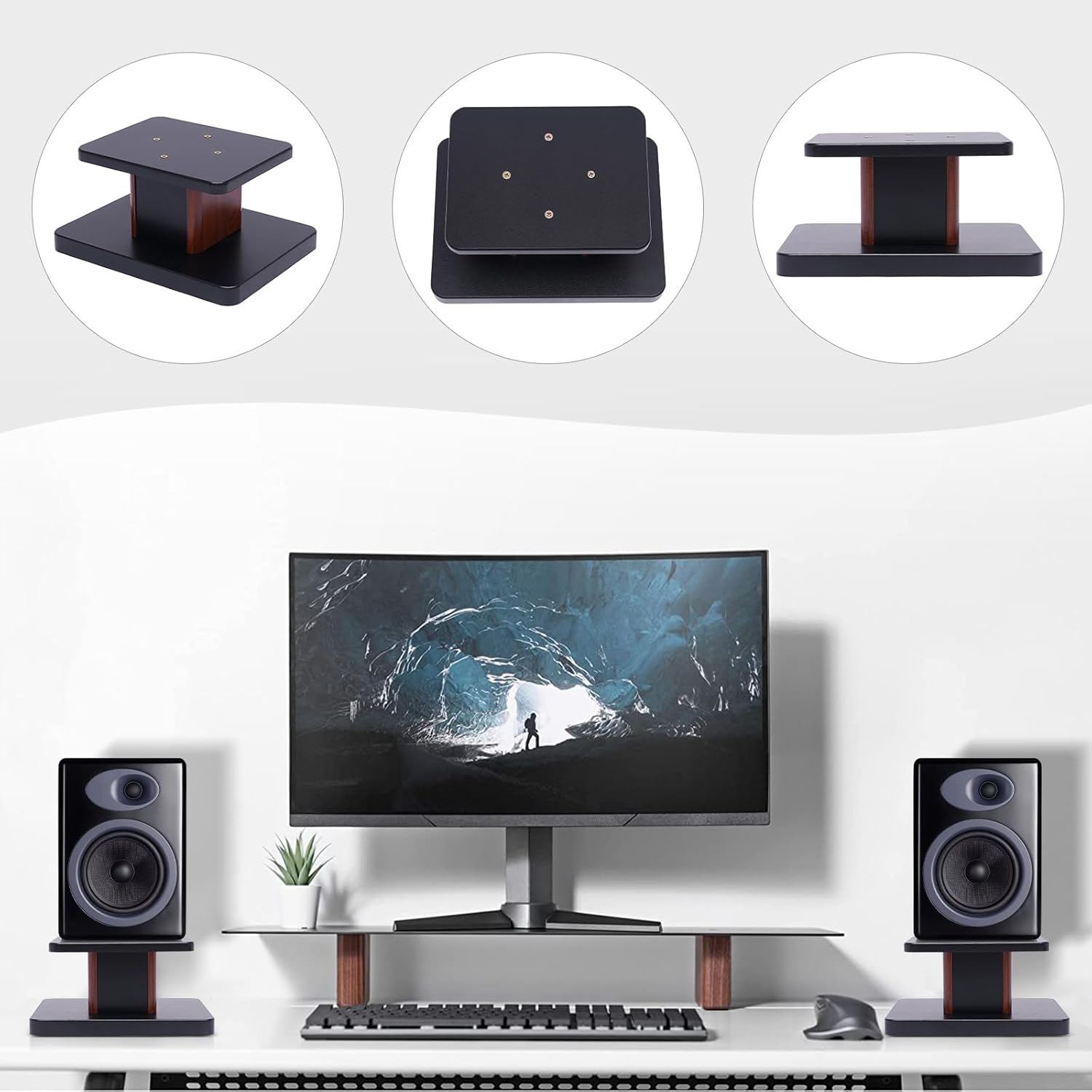 Desktop Speaker Holder, 2PCS Studio Monitor Stand with Anti-Slip Pads, 6Inch Universal Speaker Stand Hollowed Stands for Home Theaters, Bistro, Library