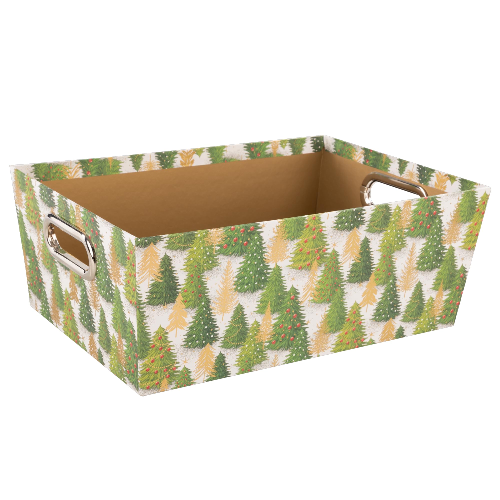Idena Caja de almacenamiento de cartón resistente 33 x 22,9 x 12,7 cm con asas metálicas motivo árbol de Navidad