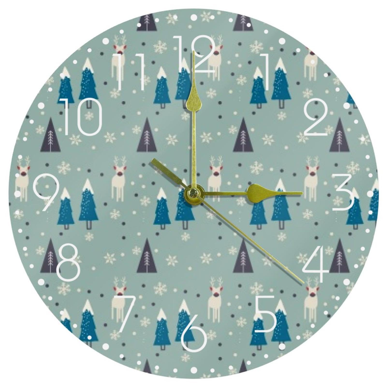 Horloge murale de Noël silencieuse en acrylique de 25 cm pour décoration de salon et chambre