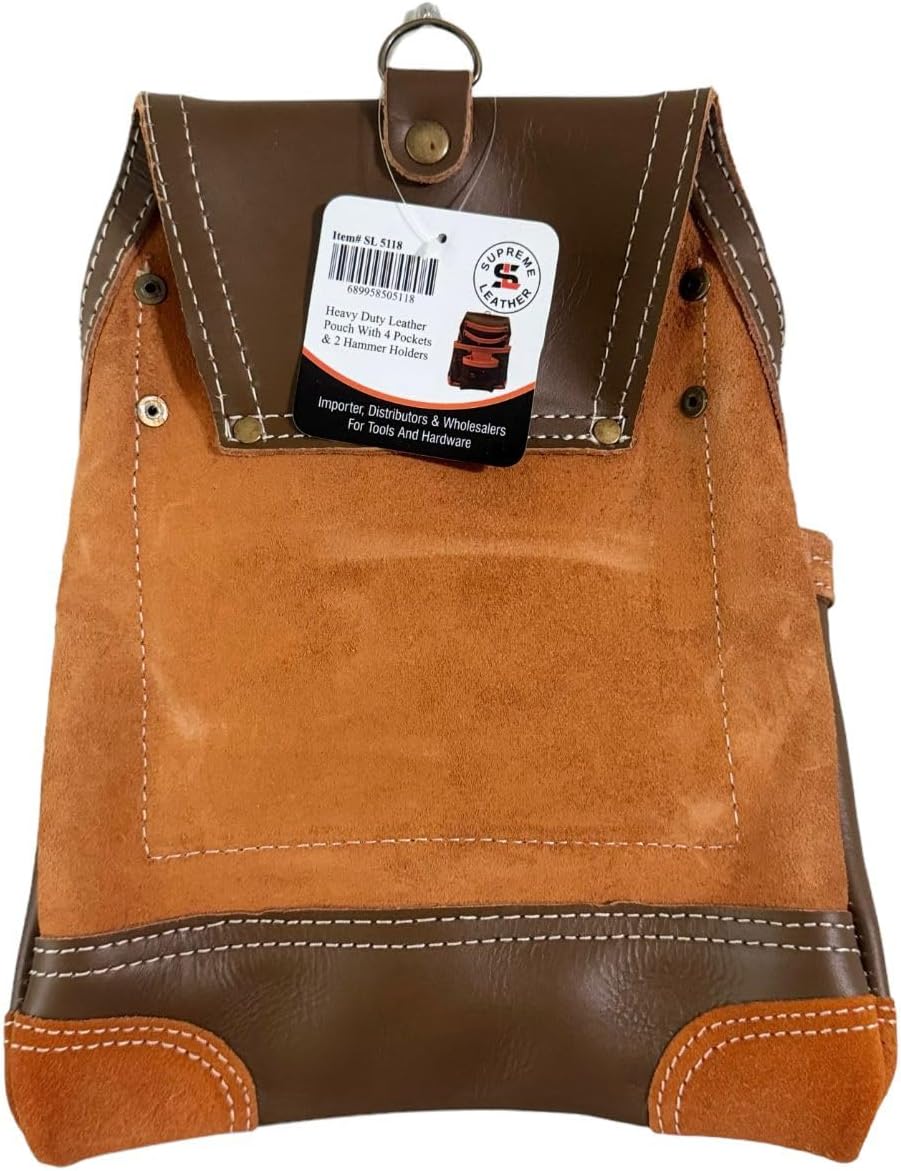 10-Pocket Top Grain Tool Pouch | Durable General Construction Leather Tool Pouch | Brown