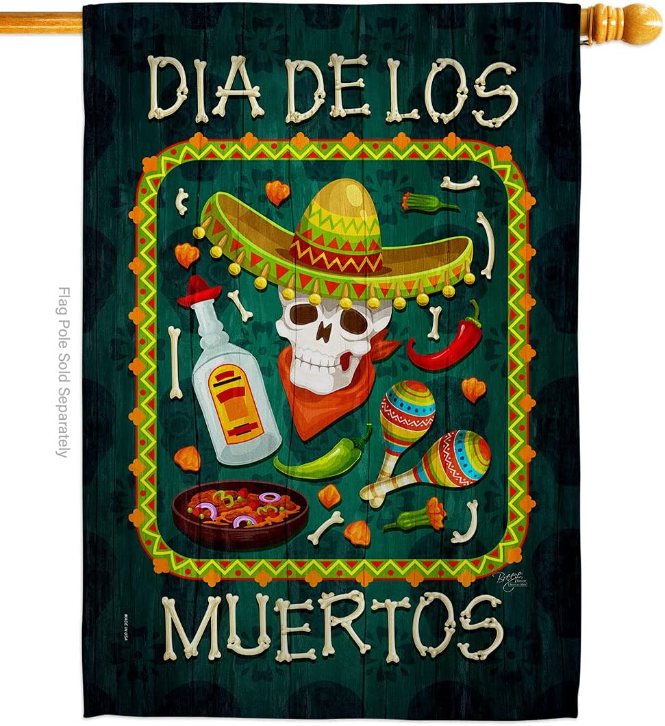 Breeze Decor Dia De Los Muertos Decorations Home Banner Burlap Door Sign Wall Post Stand Grave Porch Outdoor Tapestry Calavera Sugar Skull House Flag, Gifts Made in USA