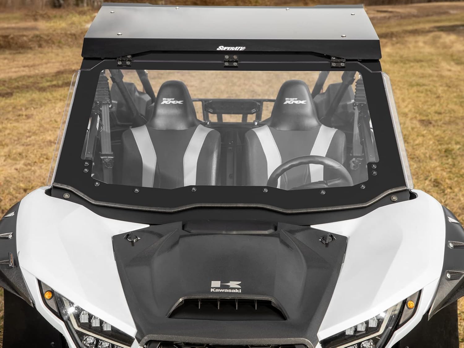 SuperATV MaxDrive Power Flip Windshield Compatible With Kawasaki Teryx KRX 1000: 2020+, Kawasaki Teryx KRX 4 1000: 2023+, 1/4” Polycarbonate 250x Stronger than Glass