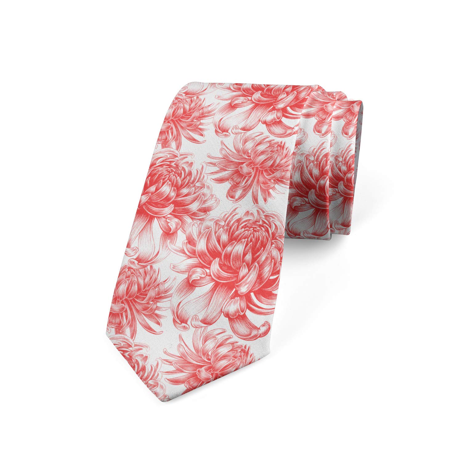 Wpamlrta Men's As Pic Necktie Chrysanthemum Bouquet Pastel 3.7" Dark Coral White