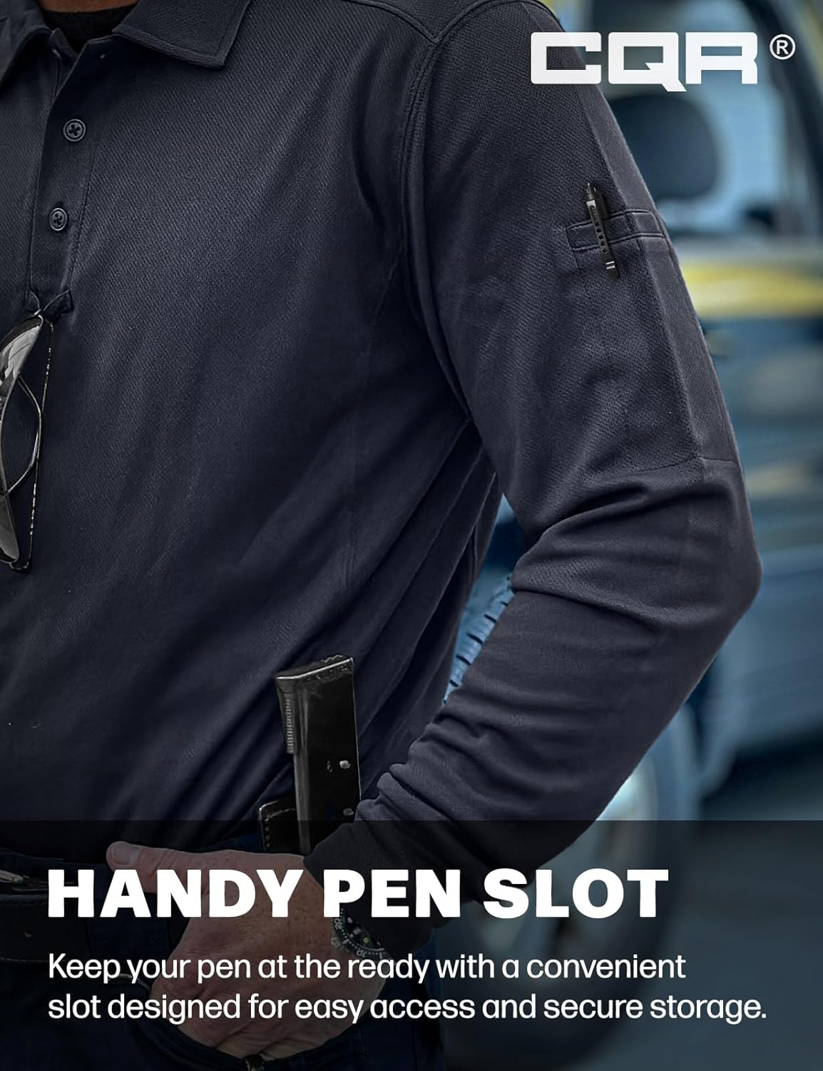 CQR Men's Polo Shirt, Long Sleeve Tactical Shirts, Outdoor UPF 50+ Pique Shirt, Dry Fit Lightweight Golf Shirts - Image 5