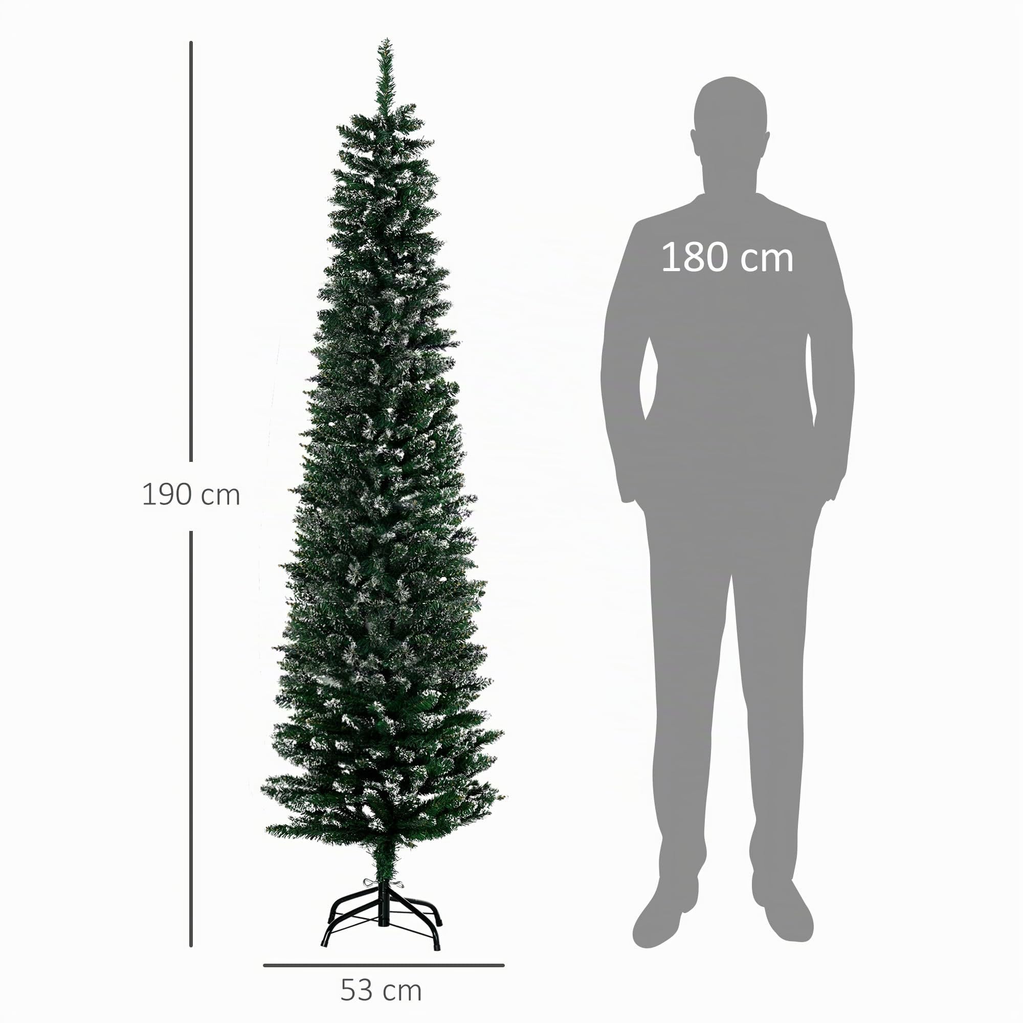 HOMCOM Künstlicher Weihnachtsbaum 190 cm mit Kunstschnee Metallständer
