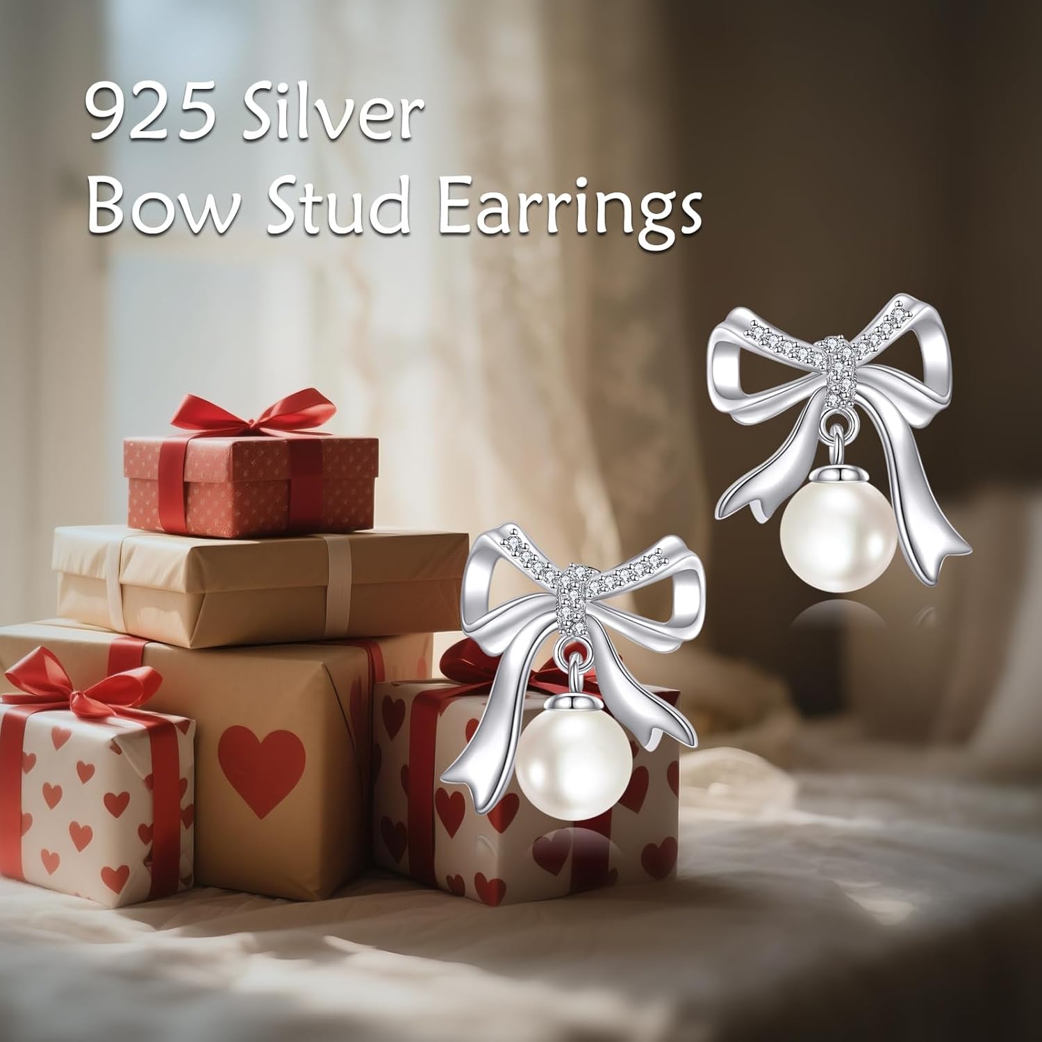 Bow Pearl Earrings Sterling Silver Bow Stud Earrings For Women Freswater Pearl Earrings Jewelry - Image 2