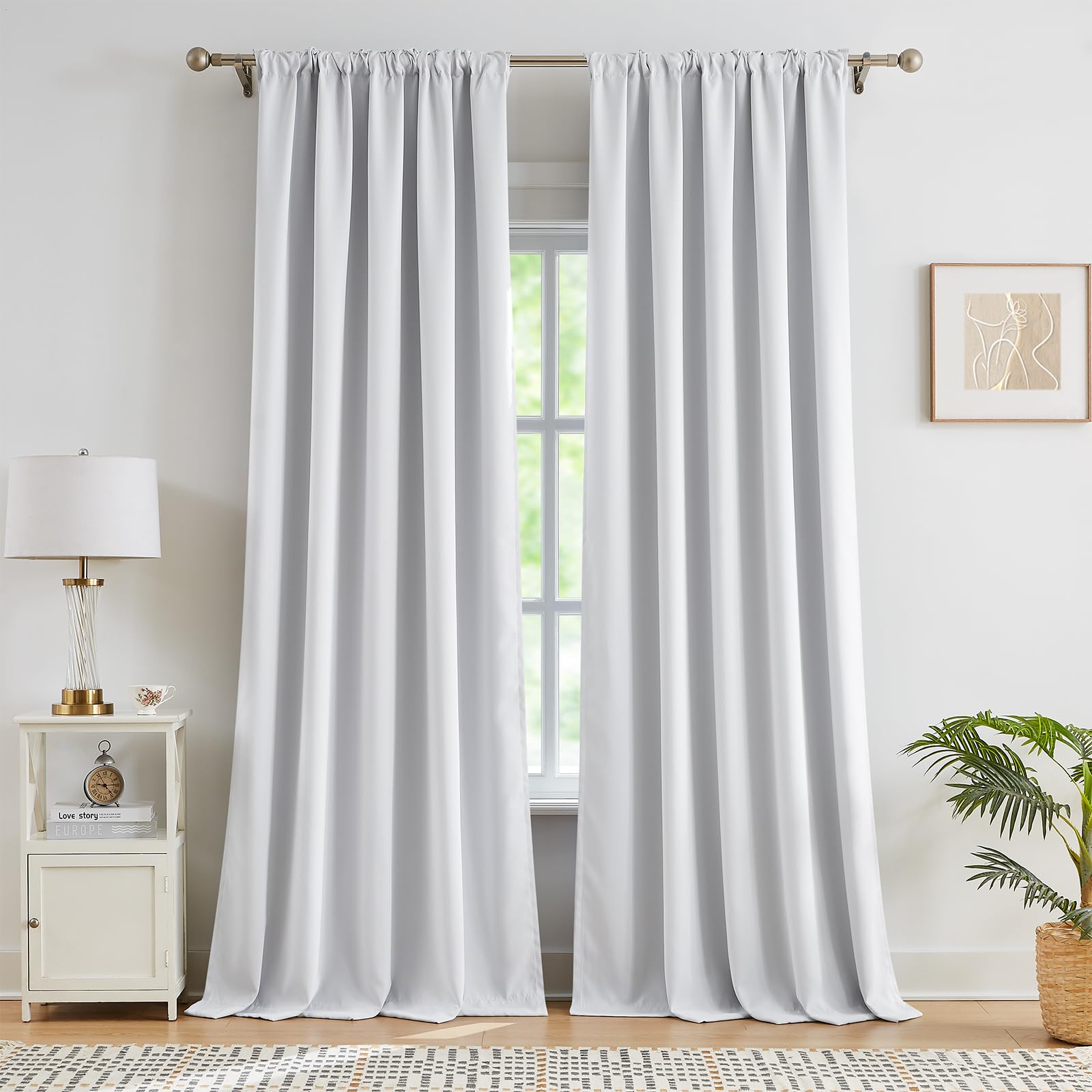 Treatmentex 2er-Set Blickdichte Vorhänge mit Kräuselband Thermovorhang Kälteschutz Verdunkelung Gardinen für Schlafzimmer Wohnzimmer, gräuliches Weiß, 245x140cm (HxB)