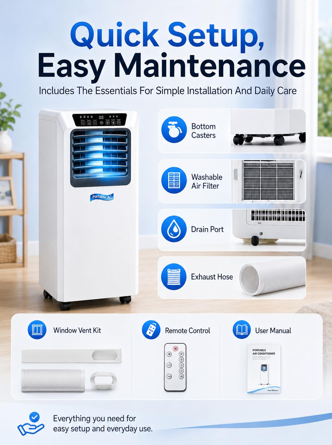 Condizionatore Mobile 3 in 1 con Timer 24 Ore (9000BTU)