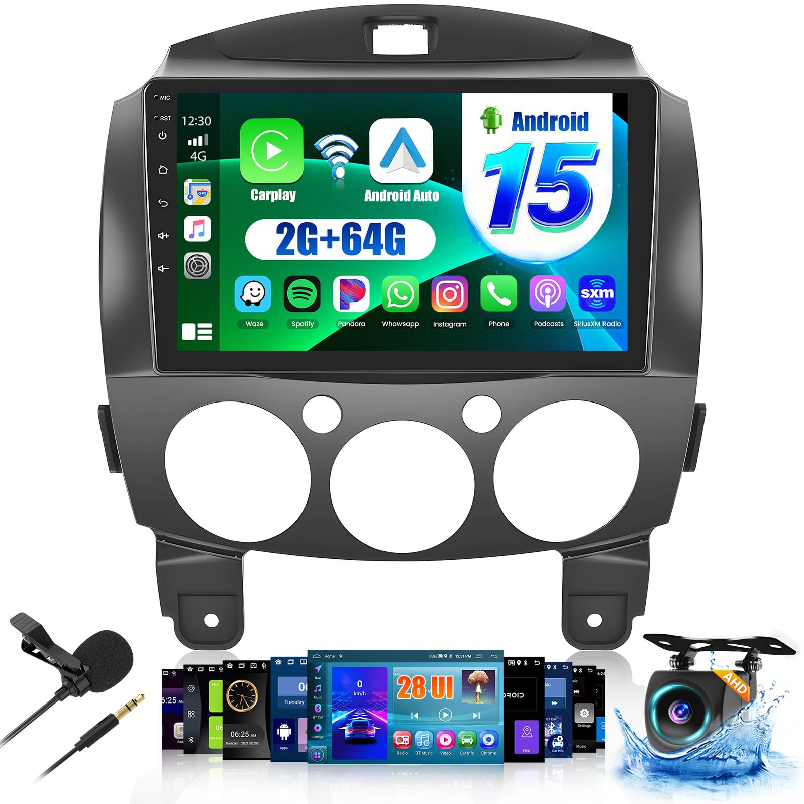 2+64G Android 13 CarPlay Car Stereo Radio for Mazda 2 2007-2014, 9'' HD Touch Screen Compatible with Android Auto, AHD Backup Camera, Mirror Link, GPS, WiFi, FM RDS-image-31