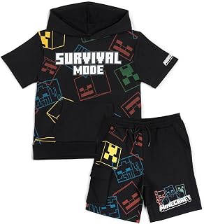 Minecraft French Terry Pullover Hoodie and Shorts Toddler to Big Kid Sizes (4T - 18-20)