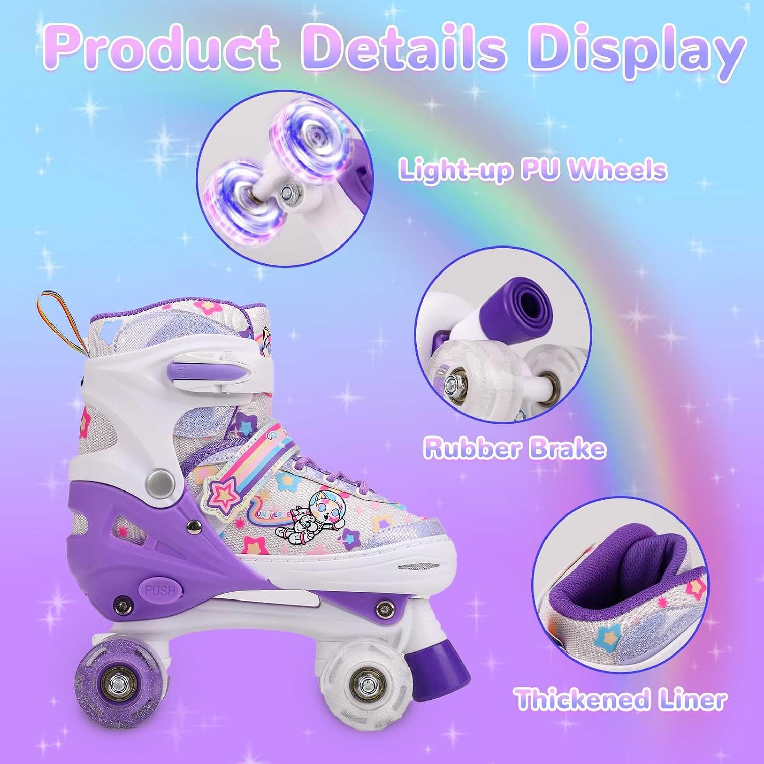 Kids Roller Skates for Girls or Boys,4 Size Adjustable Quad Skates with All Light Up Wheels for Toddler Kids Beginners 3-12 Years Old Roller Skates for Indoor Outdoor Sports