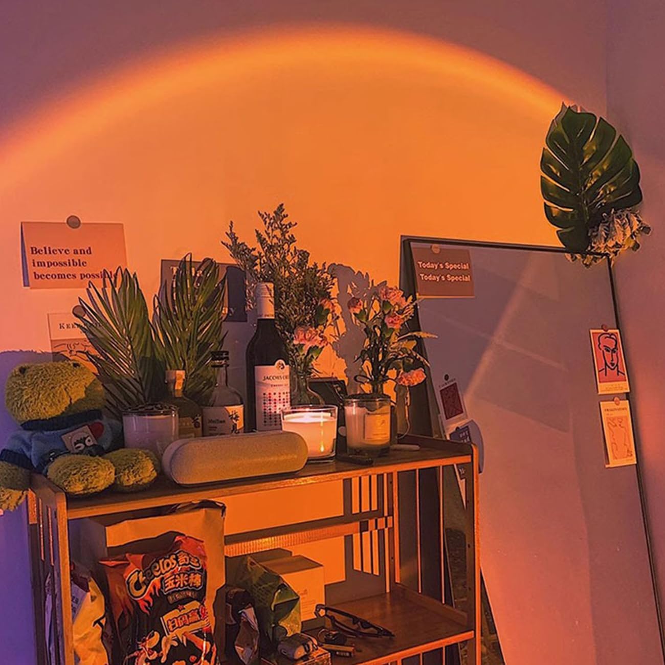 Sunset Lamp Projector,Wireless LED Spot Lights Indoor Battery Operated with Remote, Rechargeable Up Lights Indoor with Timer＆Dimmable,Ambient Lighting, Room Decor, Walls, Artworks, Galleries (White)