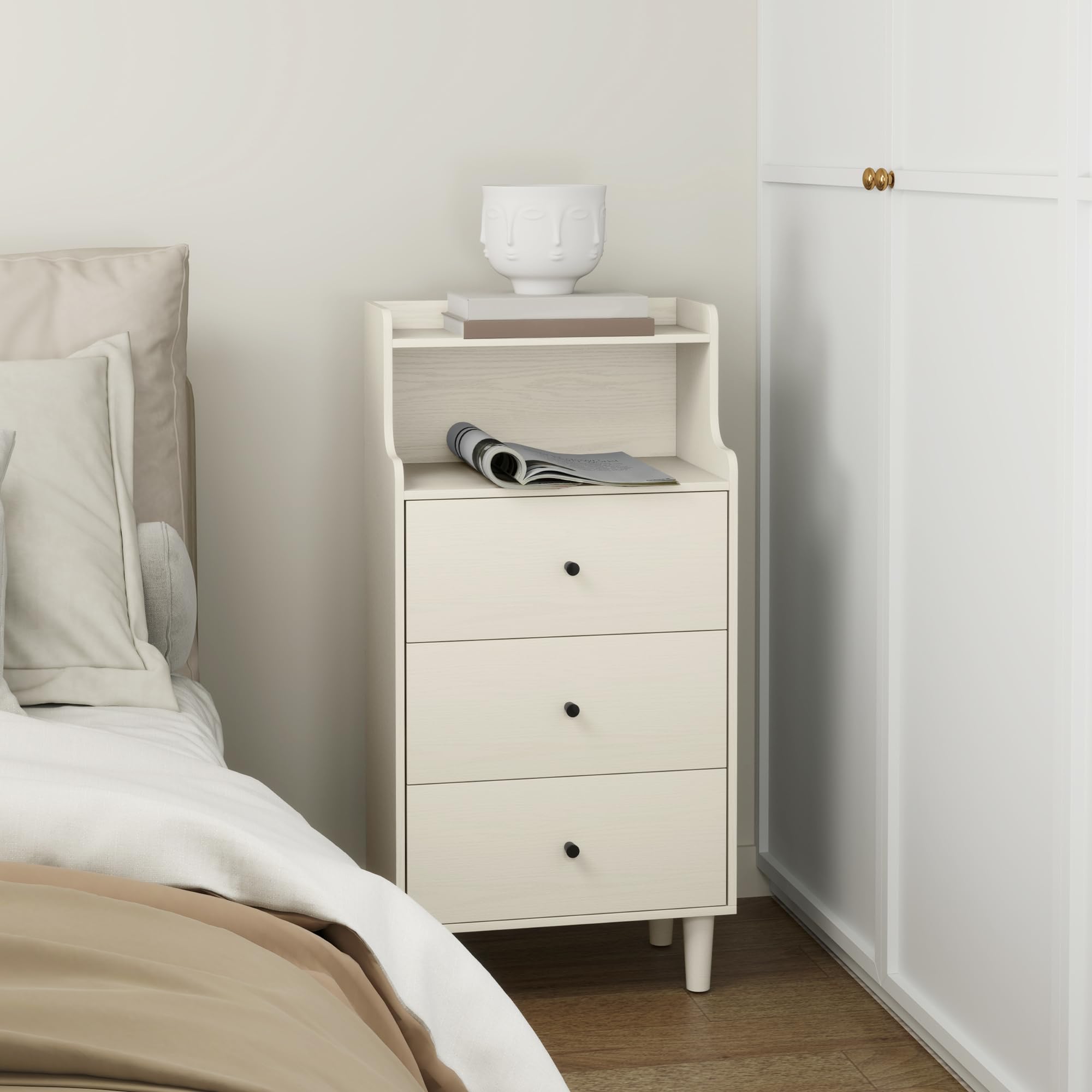 HOMCOM Cómoda con 3 Cajones Dormitorio Estrecha 47x29x95 cm Blanco Veteado
