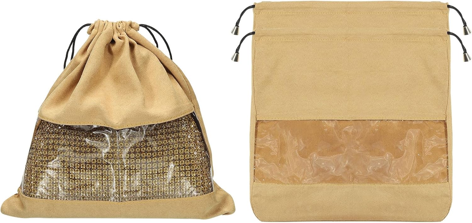 uxcell 3 Pack Dust Bags for Handbags, 23.62"x21.65" Cotton Drawstring Storage Pouch Bag with Window Dust Cover Storage Bags for Purses Shoes Boots Daily Travel Storage, Coffee