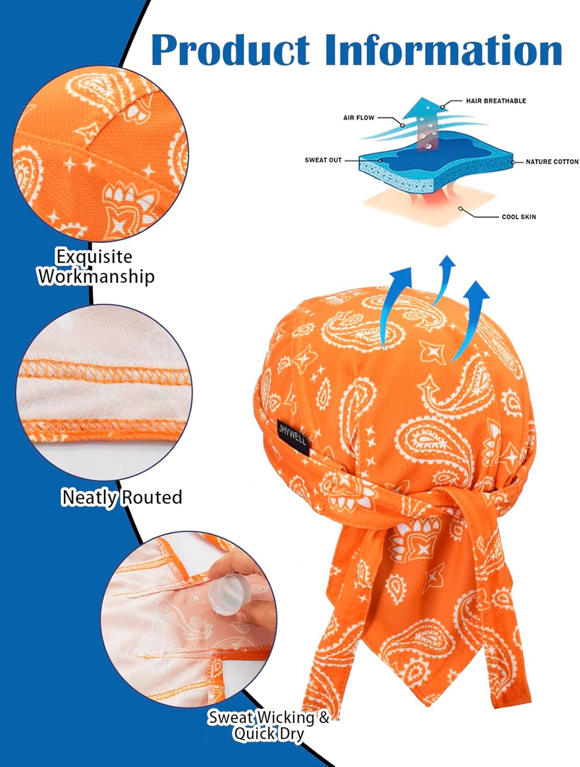 Cooling Do Rags Sweat Wicking Skull Caps Doo Rags Large Motorcycle Dew Rag Head Wrap Bandana Hats Liners for Men and Women - Image 3