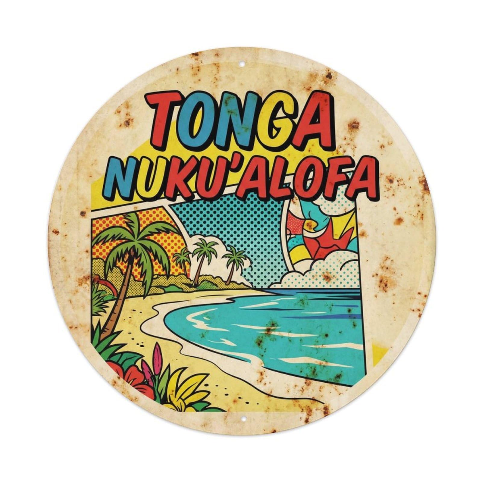 Tonga Nukualofa Lagoon Travel Comic Color Metal Tin Sign