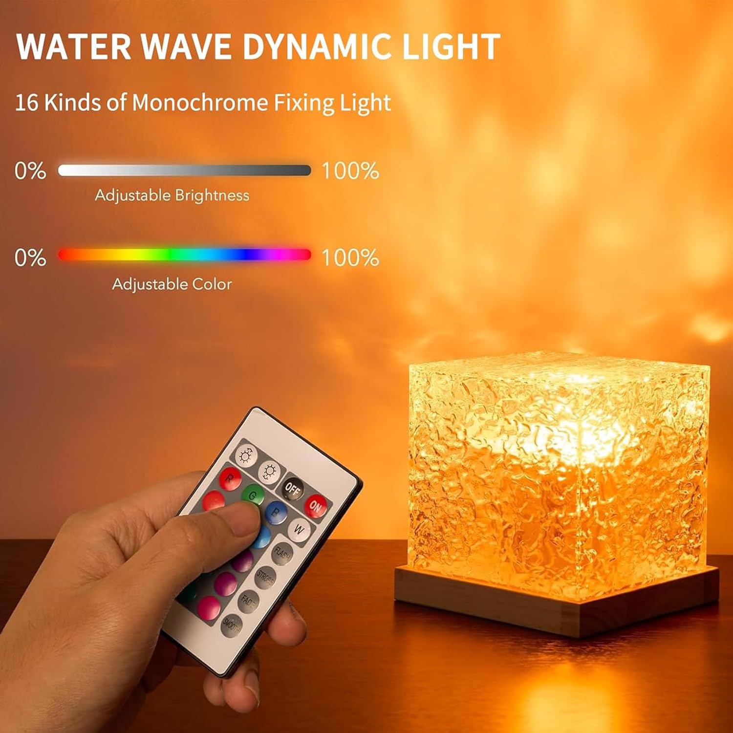 Ocean Wave Projector Light with 16 Colors, Luminorthe Cube Lamp for Kid's Bedroom with Remote, 3D Water Ripple & Aurora Effect, Meditation Night Light Gift, Valentines Gift (Transparent)