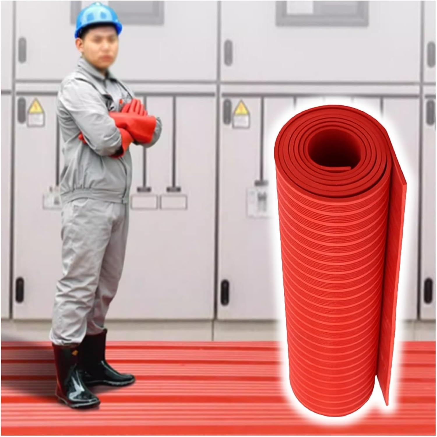 Electrical Insulation Rubber Matting Red, 1 2 3 4 5 6m Custom Electrician Operation Pad - Waterproof & Non Slip, for Home Commercial Work Spaces, Cuttable Safety Mat Insulated(Red 6mm Thick,3.5m Long)