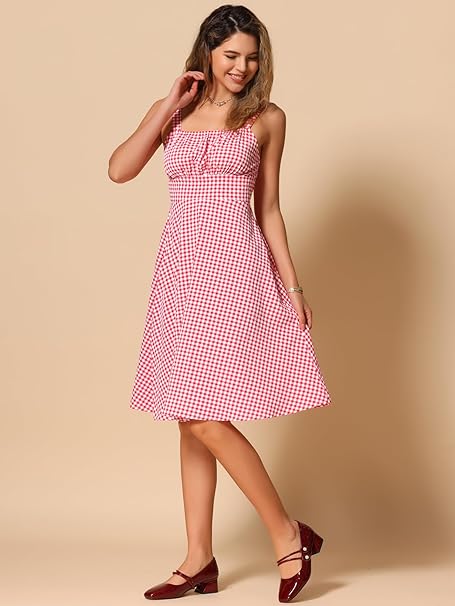 Allegra K Vestido A Cuadros Para Mujer, Mini Acampanado, Vintage, Sin Mangas, De Verano, Vestido Acampanado, M