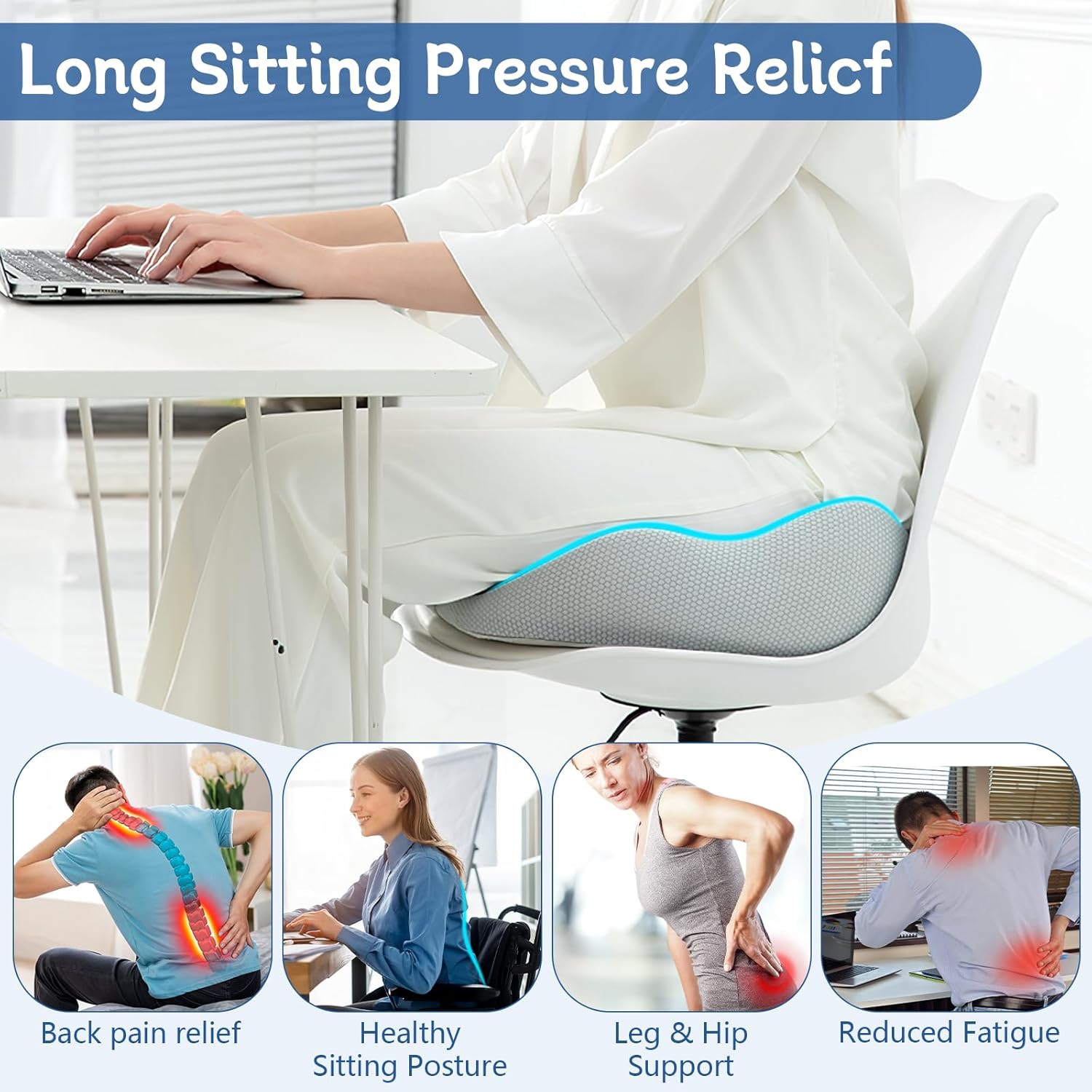 Bearrerp Coussin orthopedique en mousse a memoire de forme - Ergonomique - Favorise la circulation sanguine et soulage le coccyx - P - photo 3