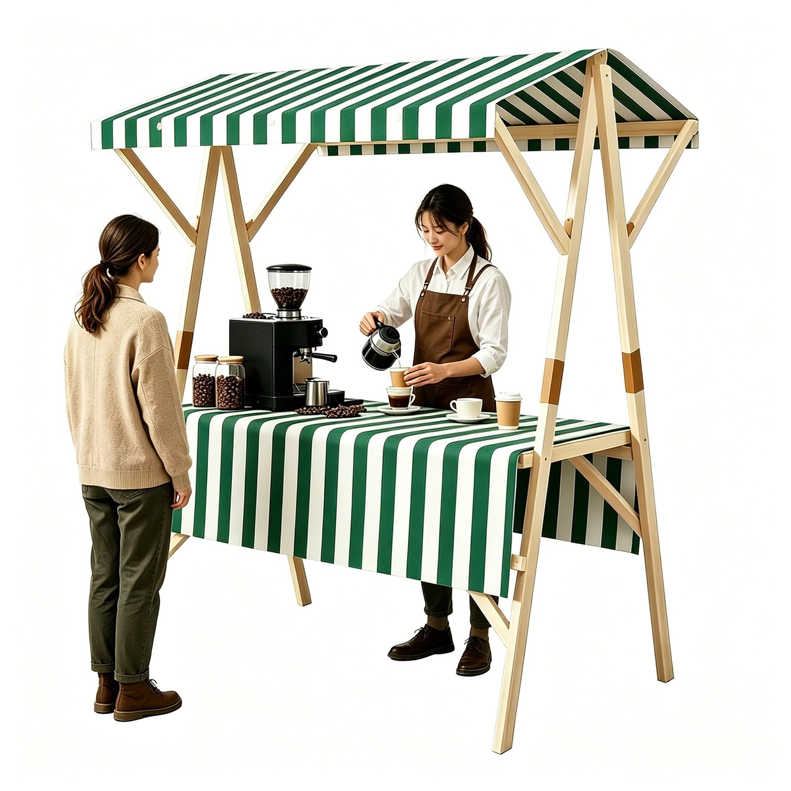 GMBAYUE Portable Farmers Market Stand, Outdoor Vendor Cart with Canopy, Foldable Vendor's Stall With Wheels for Street Vending and Events(Green,59x24x79in/150x60x200cm)