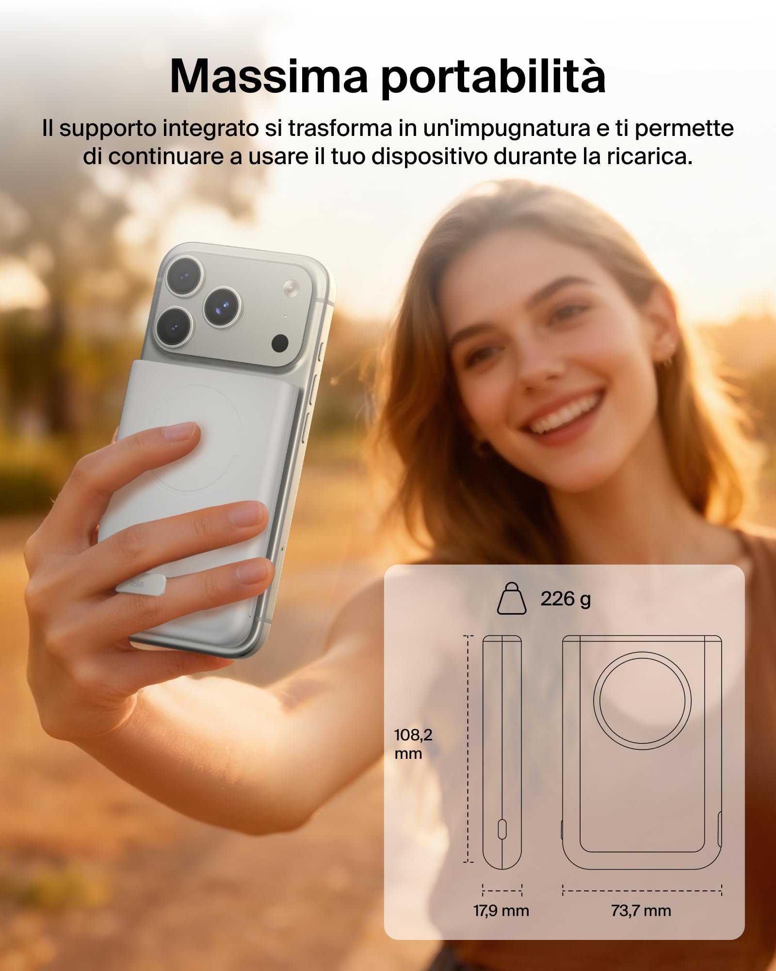 Belkin BoostCharge Power Bank Magnetico 5000mAh con Supporto - Bianco | Caricatore Portatile 5000mAh Wireless, Anello Magnetico, Porta USB-C, Pre-Caricato, Cavo Incluso, Sicuro per l'Aereo