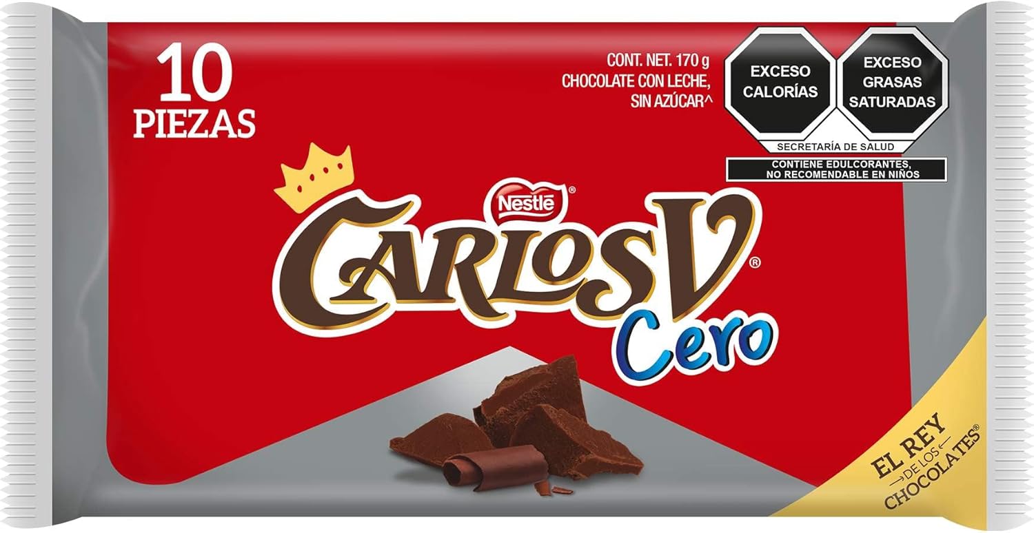 Chocolate con Leche Carlos V Cero sin Azúcar 10 Piezas 17g c/u Amazon