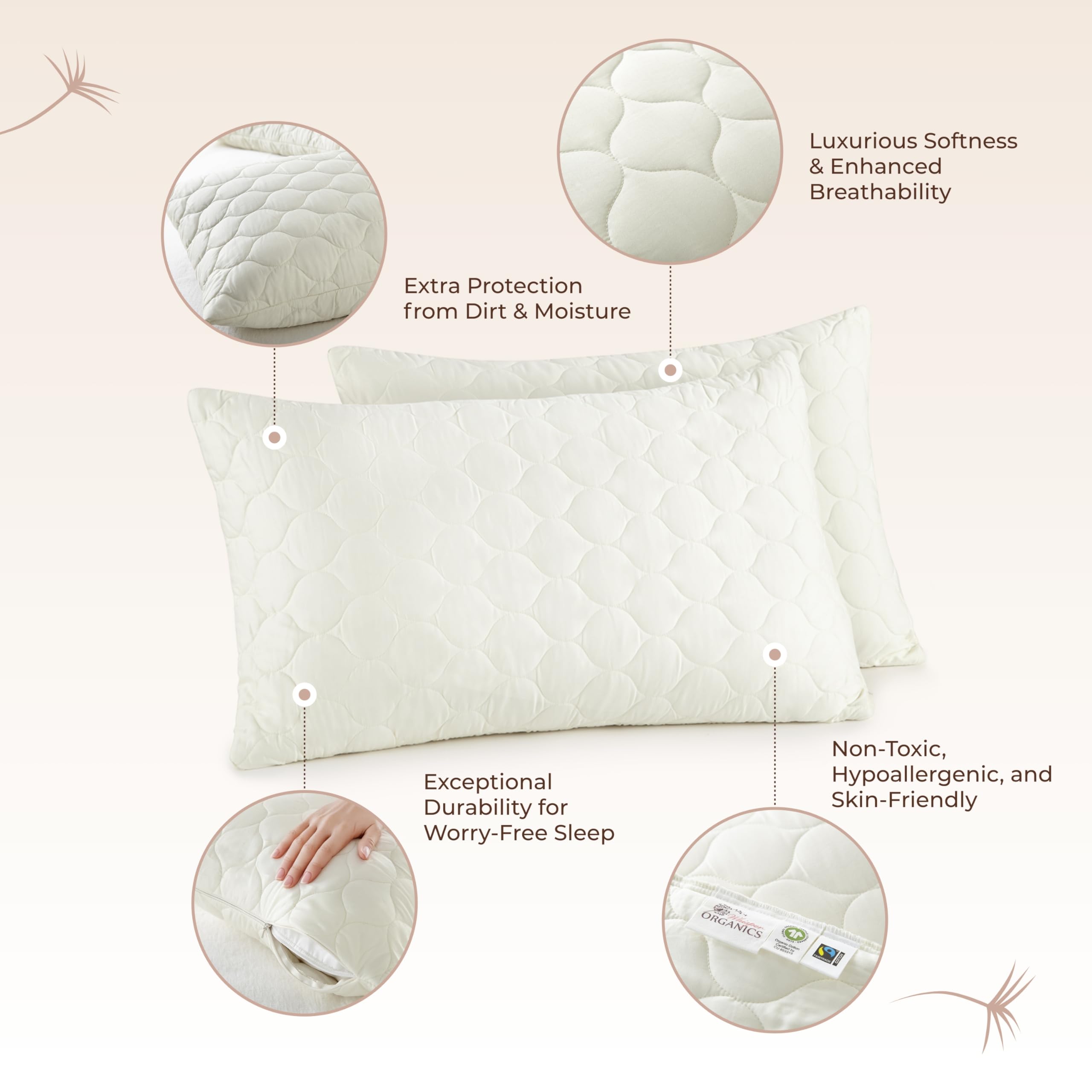 Organic Cotton Pillow Protector - Durable Quilted Pillow Protector Organic Cotton Pillow Protector - Durable Quilted Pillow Protector