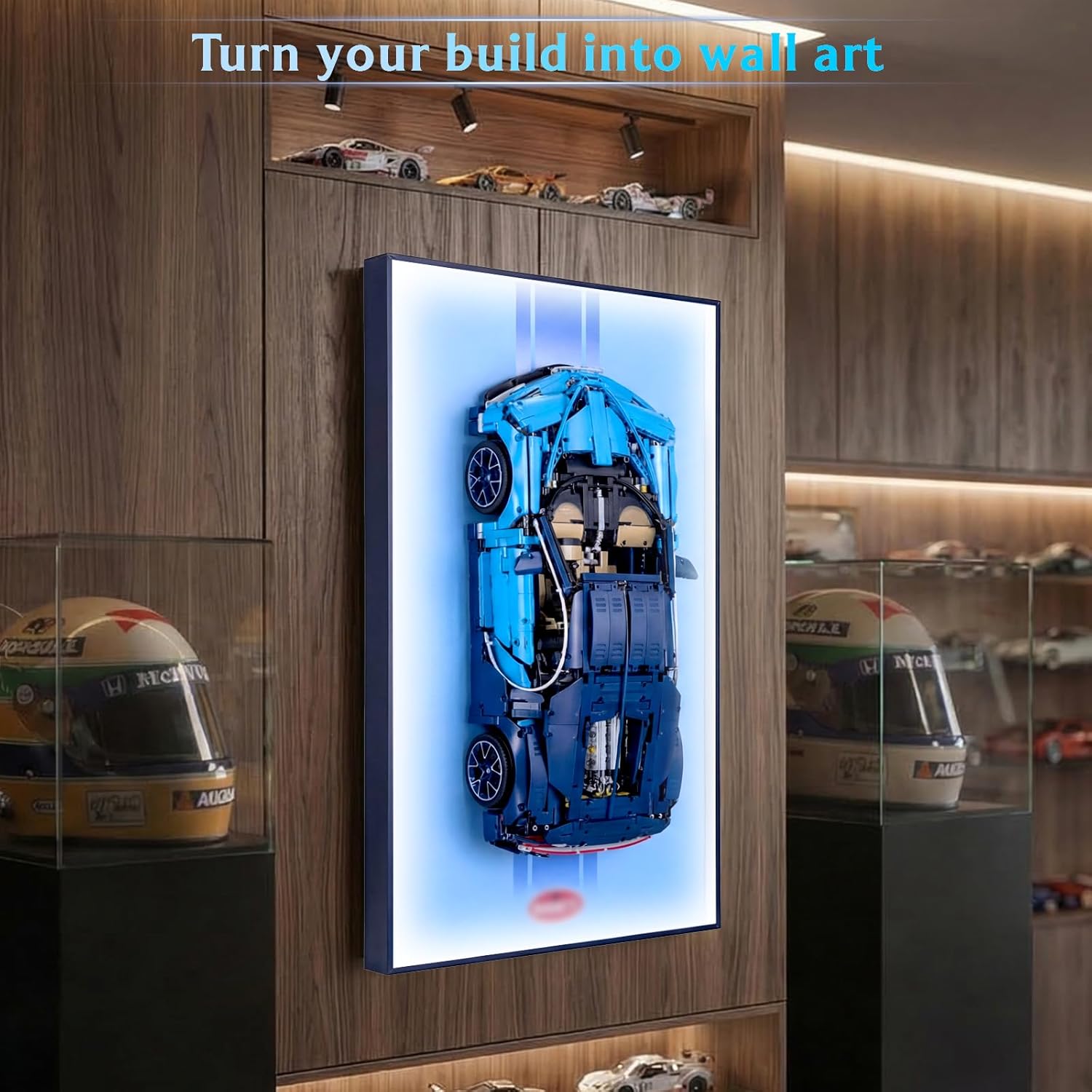Display Wallboard for Lego Technic 42083 Bugatti Chiron Race Car, Display Wall Mount with Led Lights, Home Decor Adult Collectibles Wall Mount, Gift for Car Model Collectors(No Car Included)