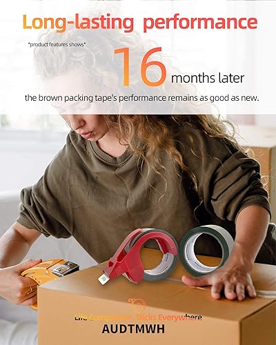 Miniatura 2 de Cinta de embalaje marrón, cinta de embalaje resistente diseñada para embalaje, envío, mudanza y correo, 1.88 pulgadas x 56 yardas, 2 rollos con 1