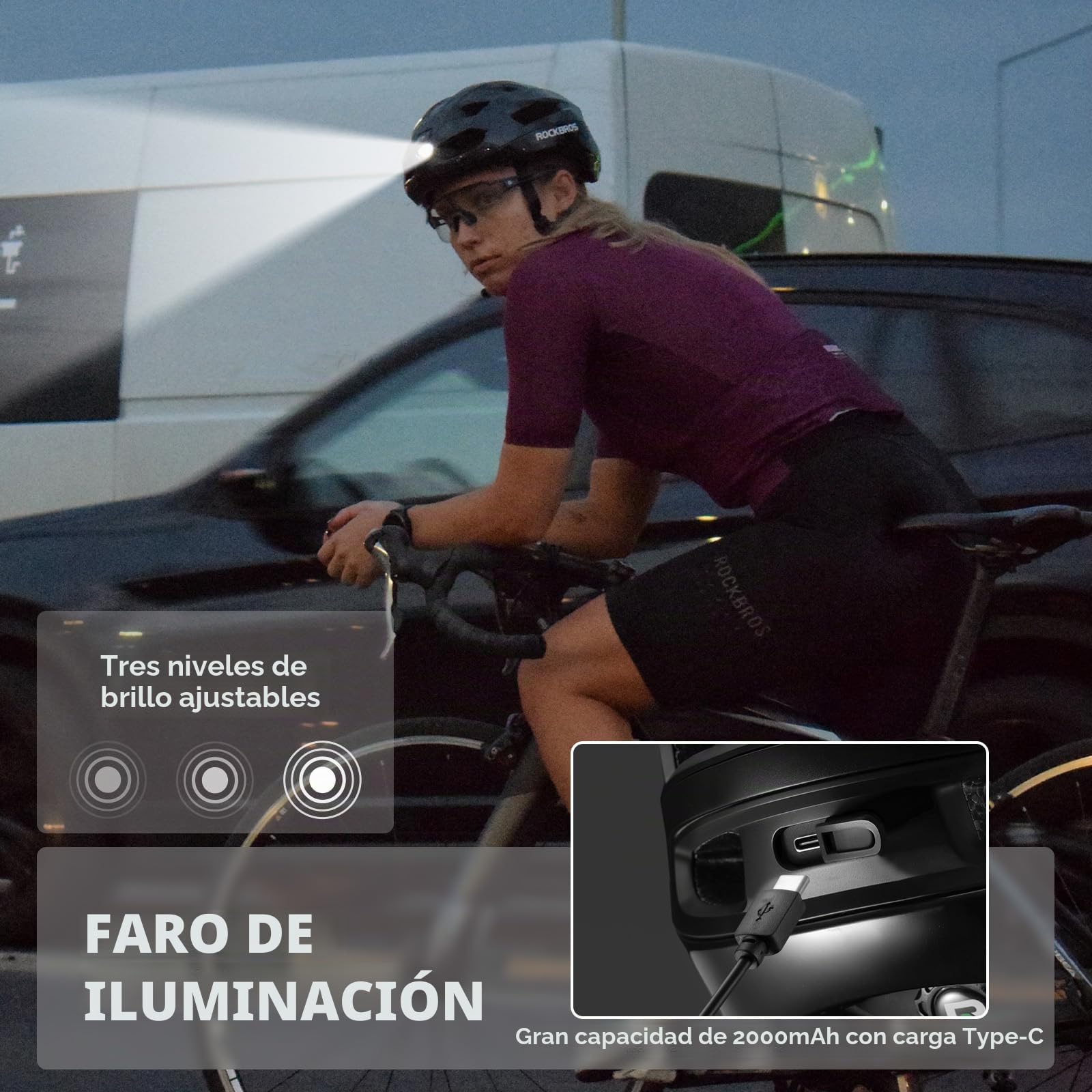 ROCKBROS Casco Bicicleta con Luces LED Delanteras y Traseras, Señales de Giro Inteligentes, Casco MTB para Ciclismo Carretera y Montaña, Ligero con Ventilación Ajustable 54-60cm
