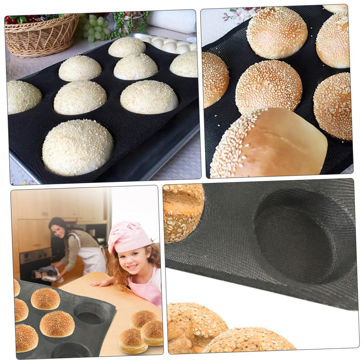 HEMOTON 4pièces Moule à Silicone Non-adhésif Utilisation Sûre Au Four - Et Congélateur Pour Burger Buns Accessoire De Cuisine Pratique