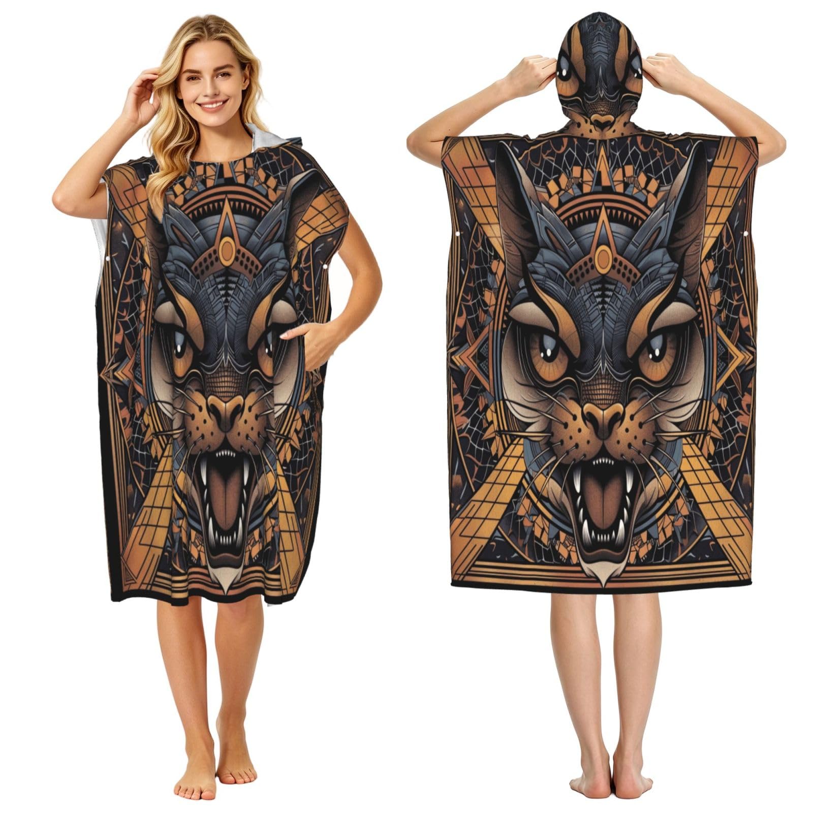 DTHKJNLSF A Ferocious Tiger Adult Hooded Beach Poncho Towel