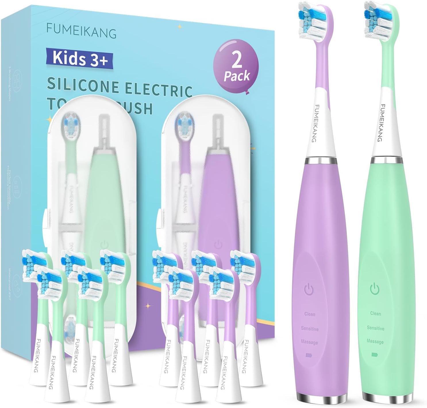 Kids Electric Toothbrushes 2 Pack Smart Sonic Toothbrush for Boys and Girls 3 4 5 6 7 8 9 10 11 12 (Blue+Pink, 2 Pack)