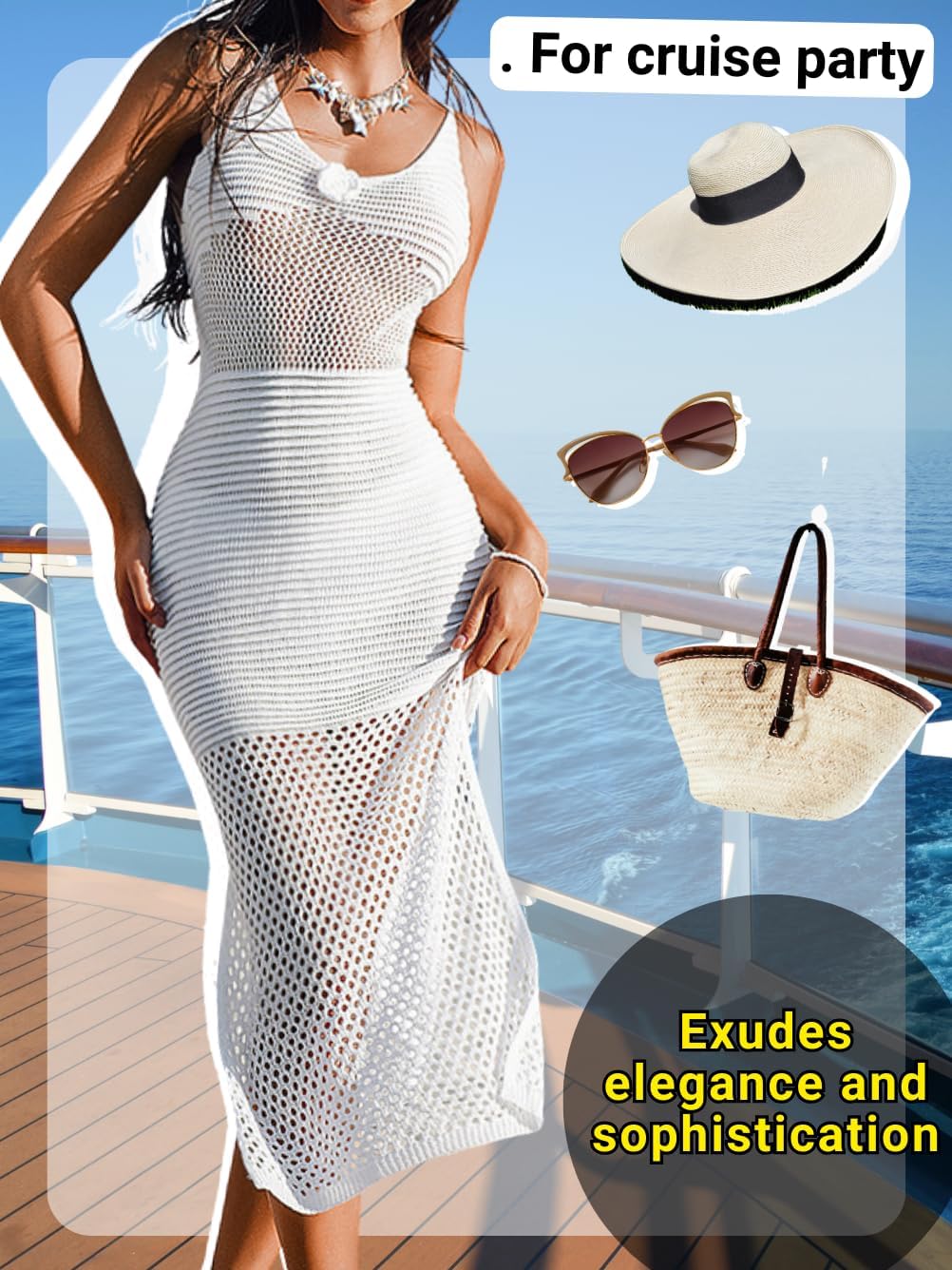 Kaei&Shi Sexy Crochet Dresses,Double Slit Swimsuit Cover Up Dress,Knit Beach Coverups for Women - Image 6